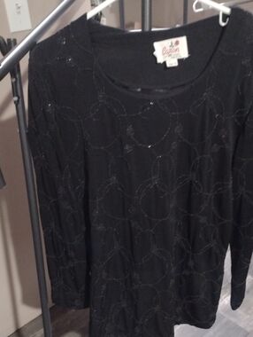 Carbon Black Embellished Neckline Top